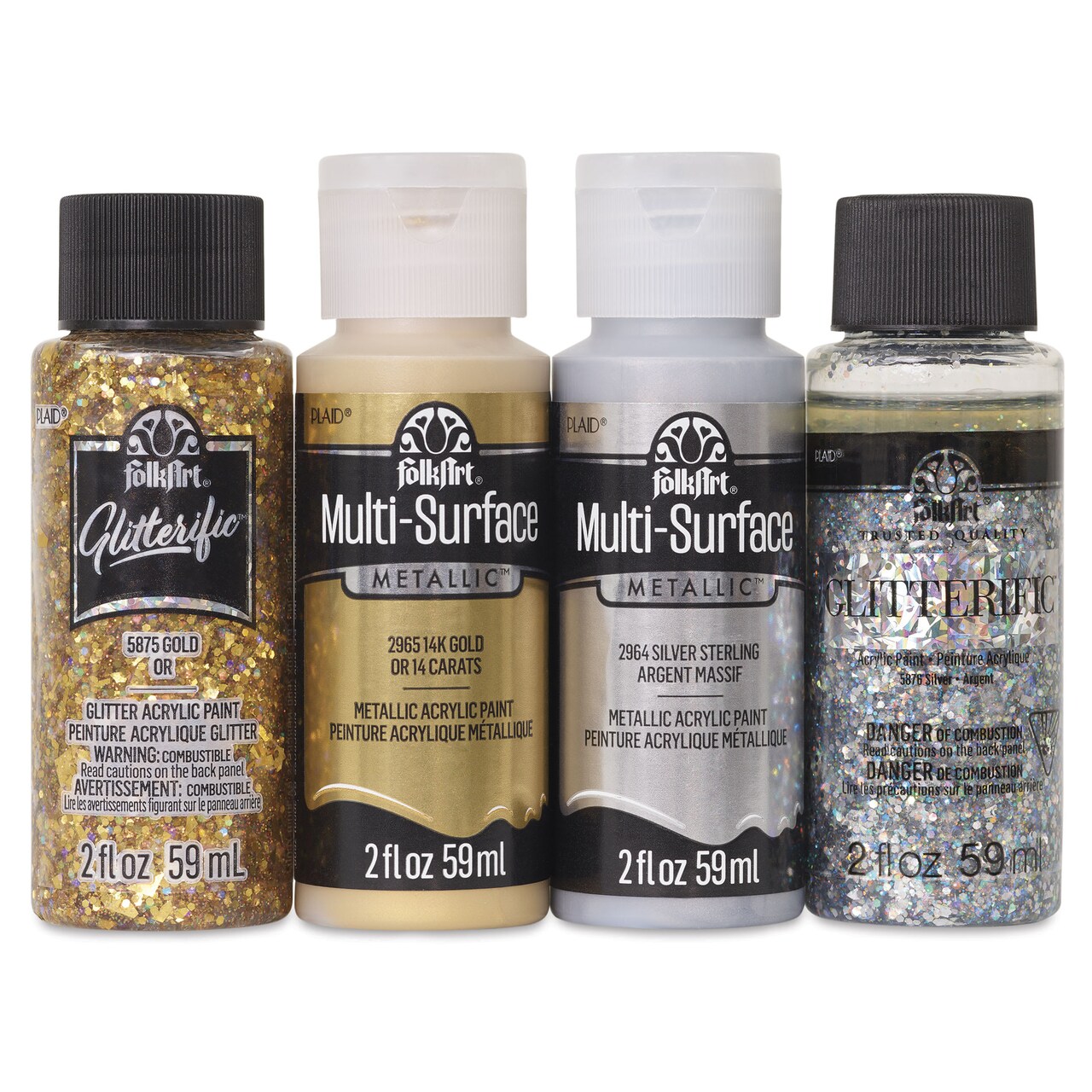 FolkArt Multi-Surface Acrylic Paints - Set of 4, Metallic and Glitterific Colors, 59 ml Bottles